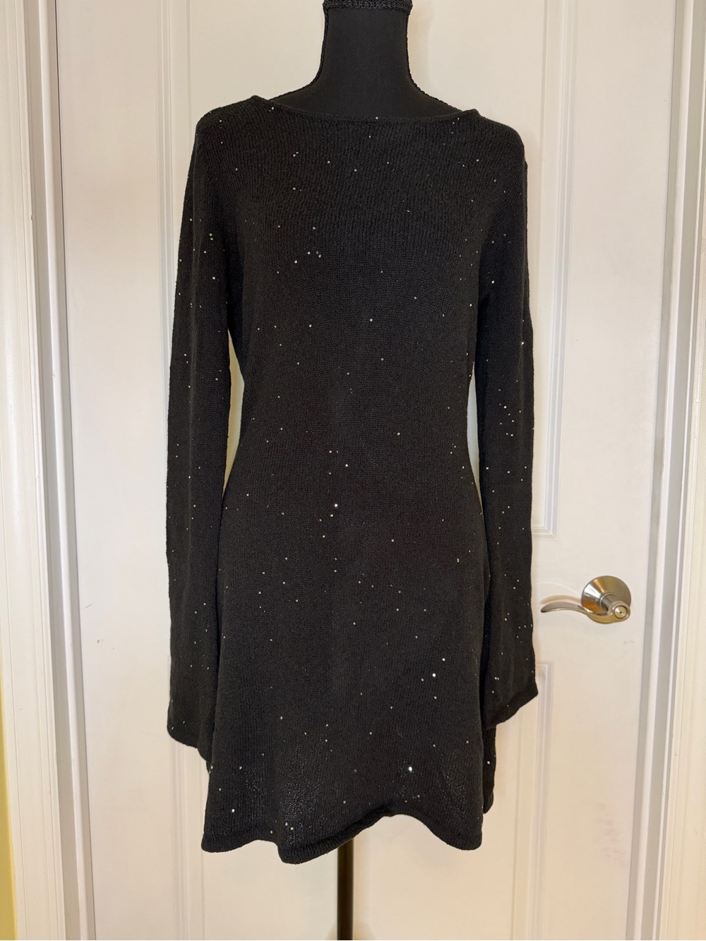 WeWoreWhat Black Long Sleeve Sequin mini Sweater Dress, size L